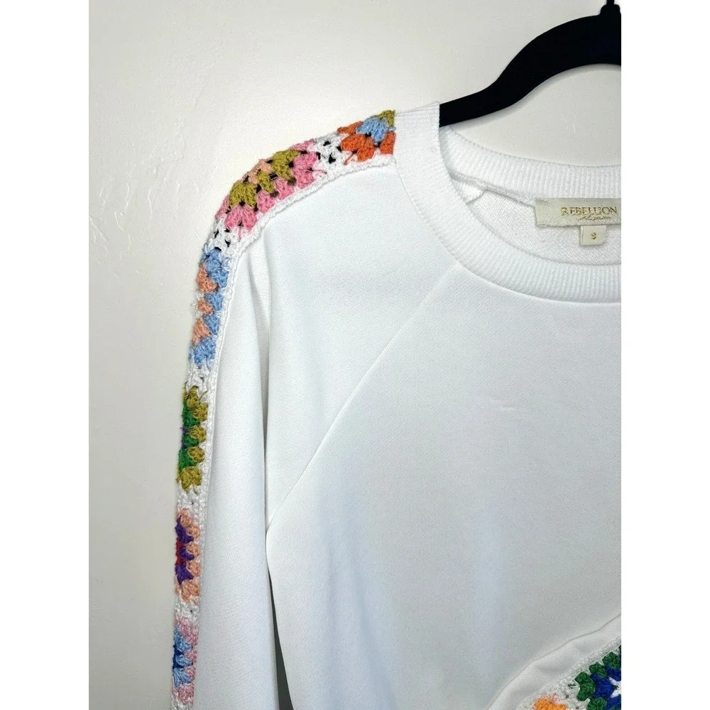 Rebellion Crochet Granny Square Sweatshirt S Cottagecore Craftcore Shabby Chic - Picture 3 of 9